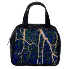 Green Leaves Blue Background Night Classic Handbag (one Side) by Nexatart