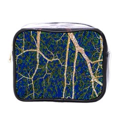 Green Leaves Blue Background Night Mini Toiletries Bag (one Side) by Nexatart