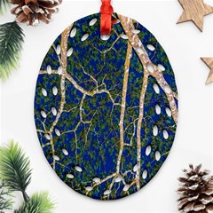 Green Leaves Blue Background Night Ornament (oval Filigree)