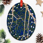 Green Leaves Blue Background Night Oval Filigree Ornament (Two Sides) Back