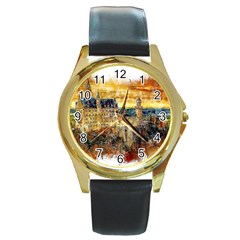 Architecture Castle Fairy Castle Round Gold Metal Watch