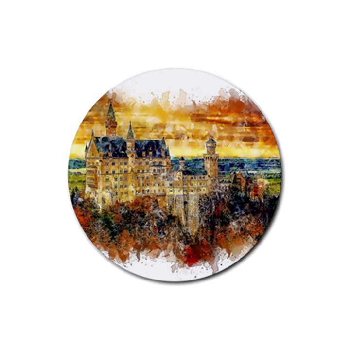 Architecture Castle Fairy Castle Rubber Round Coaster (4 pack) 