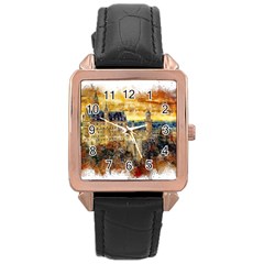 Architecture Castle Fairy Castle Rose Gold Leather Watch  by Nexatart