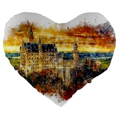 Architecture Castle Fairy Castle Large 19  Premium Flano Heart Shape Cushions by Nexatart