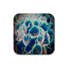 Hydrangeas Blossom Bloom Blue Rubber Coaster (square)  by Nexatart