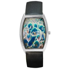 Hydrangeas Blossom Bloom Blue Barrel Style Metal Watch