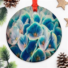 Hydrangeas Blossom Bloom Blue Round Ornament (two Sides)