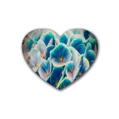 Hydrangeas Blossom Bloom Blue Rubber Coaster (heart)  by Nexatart