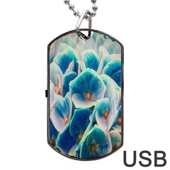 Hydrangeas Blossom Bloom Blue Dog Tag Usb Flash (two Sides) by Nexatart