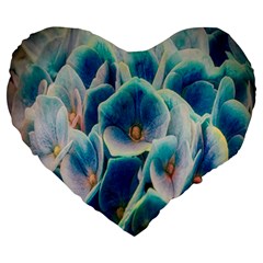 Hydrangeas Blossom Bloom Blue Large 19  Premium Heart Shape Cushions