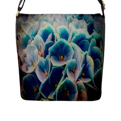 Hydrangeas Blossom Bloom Blue Flap Closure Messenger Bag (l)