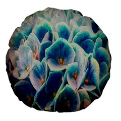 Hydrangeas Blossom Bloom Blue Large 18  Premium Flano Round Cushions