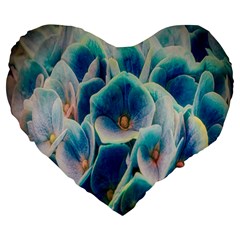 Hydrangeas Blossom Bloom Blue Large 19  Premium Flano Heart Shape Cushions