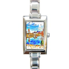 Lake Chalet Mountain Art Rectangle Italian Charm Watch by Nexatart