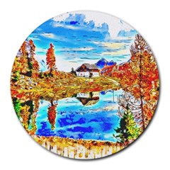 Lake Chalet Mountain Art Round Mousepads by Nexatart