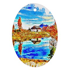 Lake Chalet Mountain Art Ornament (oval) by Nexatart