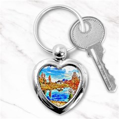 Lake Chalet Mountain Art Key Chains (heart)  by Nexatart