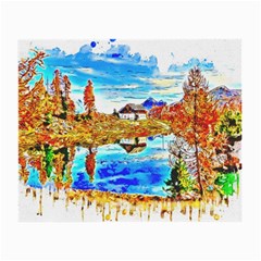 Lake Chalet Mountain Art Small Glasses Cloth by Nexatart