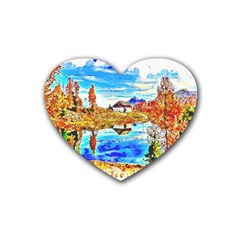 Lake Chalet Mountain Art Heart Coaster (4 Pack)  by Nexatart