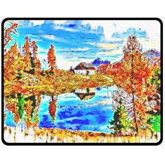 Lake Chalet Mountain Art Fleece Blanket (medium)  by Nexatart