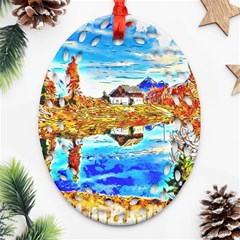 Lake Chalet Mountain Art Ornament (oval Filigree)