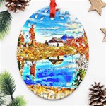 Lake Chalet Mountain Art Ornament (Oval Filigree) Front