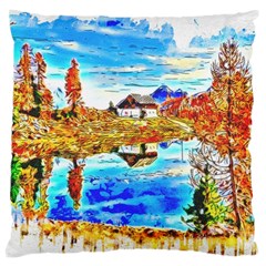 Lake Chalet Mountain Art Large Cushion Case (two Sides) by Nexatart