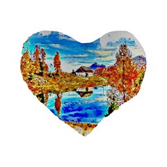 Lake Chalet Mountain Art Standard 16  Premium Heart Shape Cushions by Nexatart