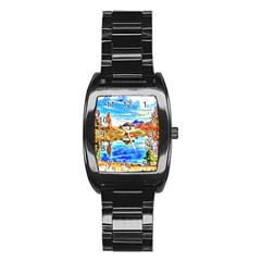 Lake Chalet Mountain Art Stainless Steel Barrel Watch by Nexatart