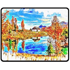 Lake Chalet Mountain Art Double Sided Fleece Blanket (medium)  by Nexatart