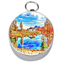 Lake Chalet Mountain Art Silver Compasses by Nexatart