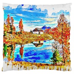 Lake Chalet Mountain Art Standard Flano Cushion Case (two Sides) by Nexatart