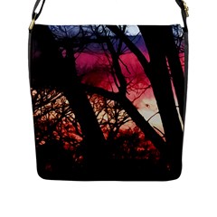 Fall Sunset Through The Trees Flap Closure Messenger Bag (l)