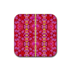 Roses And Butterflies On Ribbons As A Gift Of Love Rubber Coaster (square)  by pepitasart