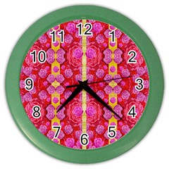 Roses And Butterflies On Ribbons As A Gift Of Love Color Wall Clock by pepitasart