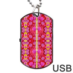 Roses And Butterflies On Ribbons As A Gift Of Love Dog Tag Usb Flash (two Sides) by pepitasart