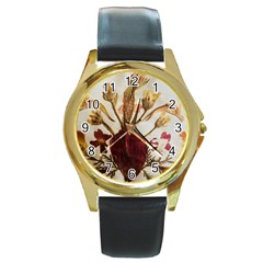 Holy Land Flowers 3 Round Gold Metal Watch by DeneWestUK