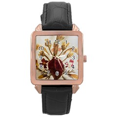 Holy Land Flowers 3 Rose Gold Leather Watch  by DeneWestUK