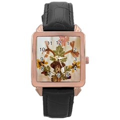 Holy Land Flowers 12 Rose Gold Leather Watch  by DeneWestUK