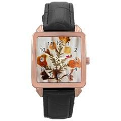 Holy Land Flowers 13 Rose Gold Leather Watch 