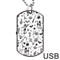 Halloween Pattern Dog Tag Usb Flash (two Sides) by Valentinaart