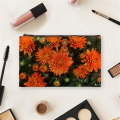 Orange Fall Mums Cosmetic Bag (medium) by bloomingvinedesign