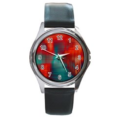 Green Red Lines Round Metal Watch