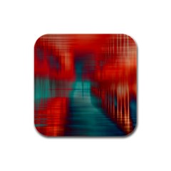 Green Red Lines Rubber Square Coaster (4 Pack)  by kunstklamotte023