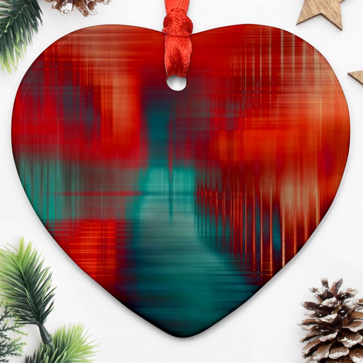 Green_Red Lines Heart Ornament (Two Sides)