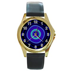 Digital Art Background Pink Blue Round Gold Metal Watch