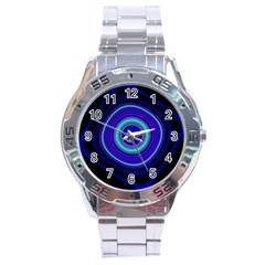 Digital Art Background Pink Blue Stainless Steel Analogue Watch