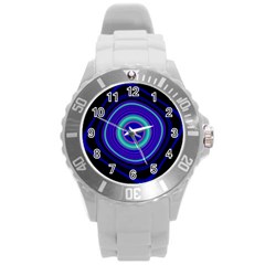 Digital Art Background Pink Blue Round Plastic Sport Watch (L)