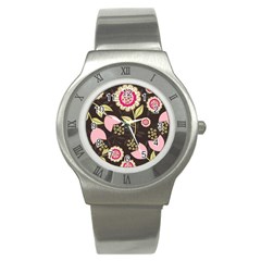 Flowers Wallpaper Floral Decoration Stainless Steel Watch by Sapixe