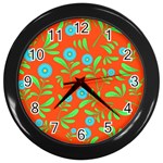 Background Texture Seamless Flowers Wall Clock (Black) Front